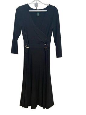 Lauren Ralph Lauren Black Long-Sleeve Wrap Midi Dress Classic